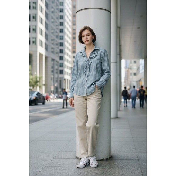 Lauren Ralph Lauren Tops - Ralph Lauren vintage 90s ruffle button down shirt blouse Peasant Royal Medium